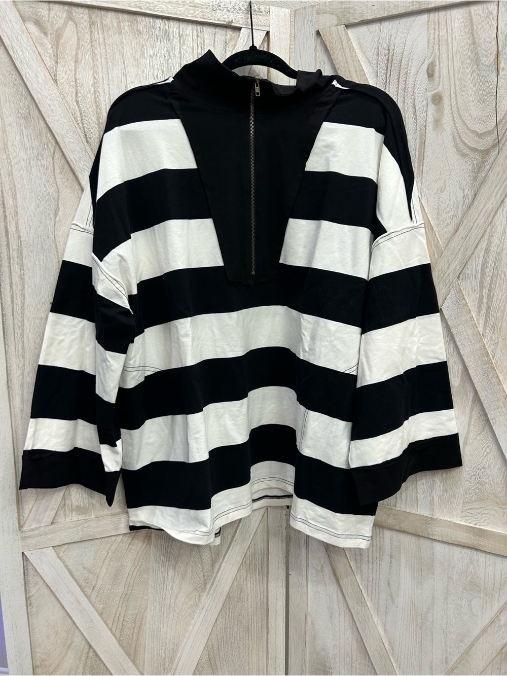 BiBi Black and White Striped Pullover Top -oversized